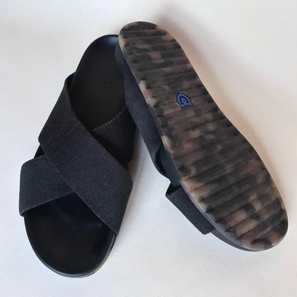 Rothy's Black the Weekend Slide Sandals in Size 10 with Tortoise Shell Sole - Picture 3 of 16